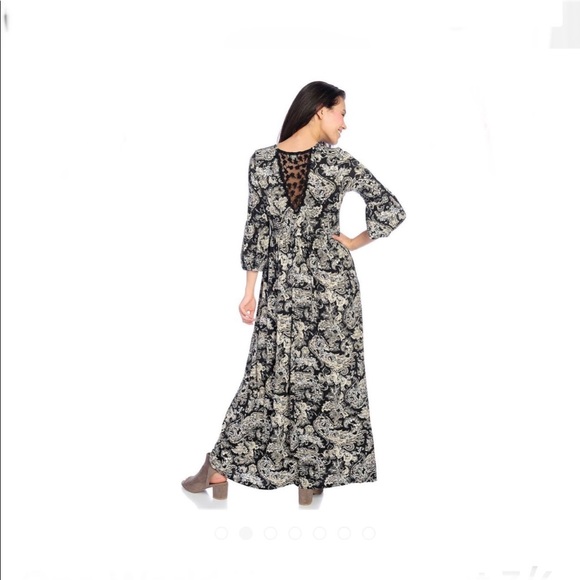 One World Keyhole Front 3/4 Sleeve Maxi with Back Crochet 1X - Picture 2 of 2